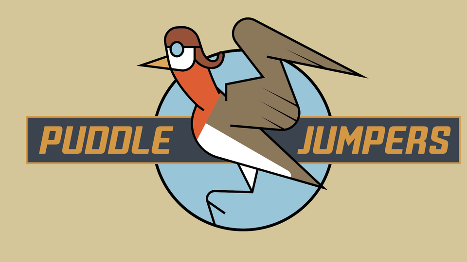 The PuddleJumpers Logo: A stylised Red Pharalopes bird, side on wearing an old fashioned pilots hat and goggles.